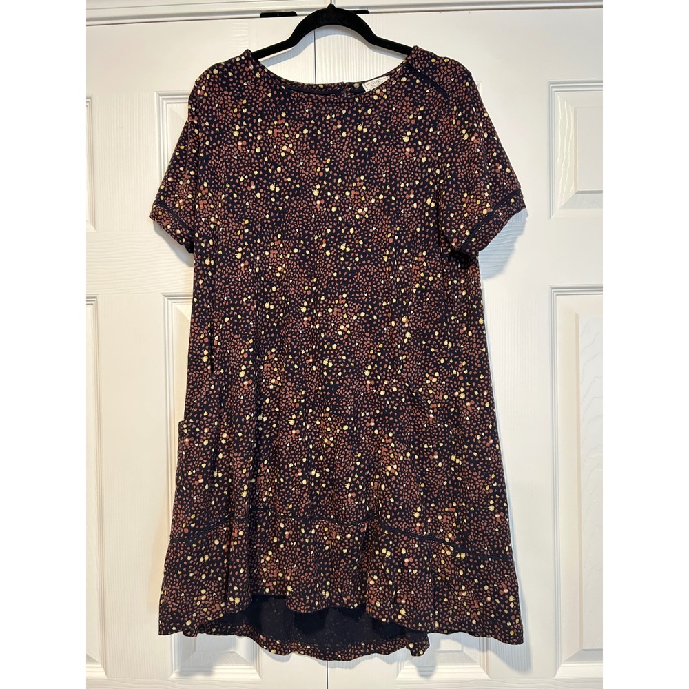 Fat Face Navy Blue Abstract Print Jersey‎ Shift Dress with Pockets Womens 12